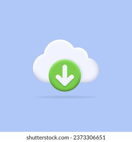 Pfeil und Cloud herunterladen. 3D-Symbol für das Laden von Medien, Cloud-Computing für das Management von virtuellen Servern, Datenübertragung, Freigabe, Web-Sicherheit, System-Backup-Konzept. Einzelne Vektorgrafik