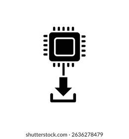 Download arrow emerging from AI chip symbolizing data transfer and AI tech