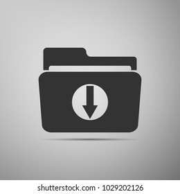 Download arrow with folder icon isolated on grey background. Flat design. Vector Illustration