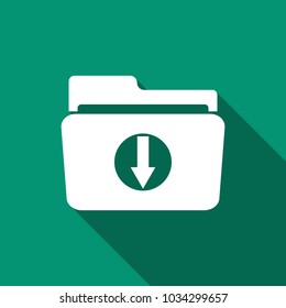 Download arrow with folder icon isolated with long shadow. Flat design. Vector Illustration