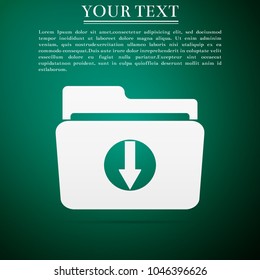 Download arrow with folder icon isolated on green background. Flat design. Vector Illustration