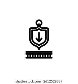 A download arrow icon appears above a labeled grid, indicating downloading data, or directing down an established structure Usable for web designs and interfaces.