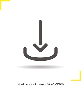 Download arrow icon. Drop shadow silhouette symbol. Negative space. Vector isolated illustration