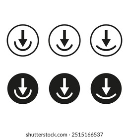 Download arrow icon. Minimal circular shape. Black and white style. Vector illustration.