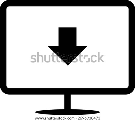 Download arrow icon on computer monitor, concept of data transfer, digital saving, or cloud storage system vector illustration
