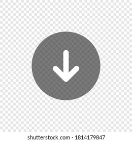 Download arrow icon on transparent background. Down circle app button. Upload web symbol in vector flat style.