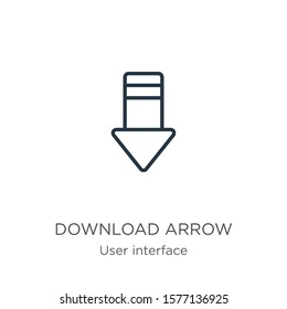 Download arrow icon. Thin linear download arrow outline icon isolated on white background from user interface collection. Line vector sign, symbol for web and mobile