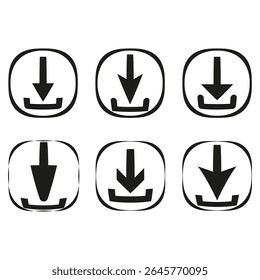 Iconos de flecha de Descarga. Símbolo de interfaz de ordenador. Guardar Vector de archivos. Gráfico de transferencia de datos.