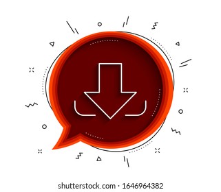 Download Arrow line icon. Chat bubble with shadow. Down arrowhead symbol. Direction or pointer sign. Thin line download icon. Vector