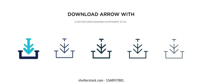 download arrow with line icon in different style vector illustration. two colored and black download arrow with line vector icons designed in filled, outline, line and stroke style can be used for