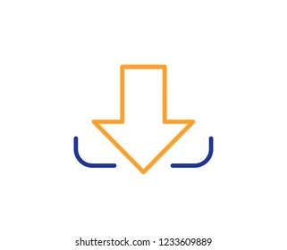 Download Arrow line icon. Down arrowhead symbol. Direction or pointer sign. Colorful outline concept. Blue and orange thin line color icon. Download Vector