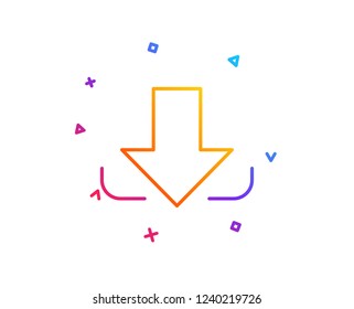 Download Arrow line icon. Down arrowhead symbol. Direction or pointer sign. Gradient line button. Download icon design. Colorful geometric shapes. Vector
