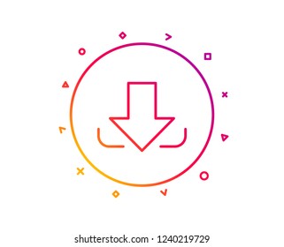 Download Arrow line icon. Down arrowhead symbol. Direction or pointer sign. Gradient pattern line button. Download icon design. Geometric shapes. Vector