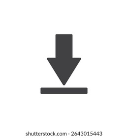 Download arrow solid glyph icon. A bold vector icon showing a downward arrow. This solid icon is used as a glyph symbol for saving or retrieving files.