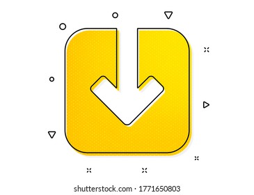 Descargar símbolo de punta de flecha. Cargar icono de documento. Señal de dirección o puntero. Patrón de círculos amarillos. Icono de documento de carga clásico. Elementos geométricos. Vector