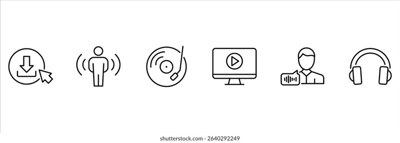Download audio listener record music play stream podcast headphones media speaker sound entertainment icon vector illustration.