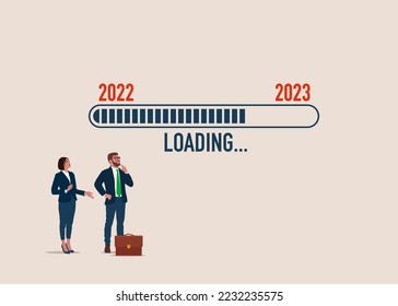 Download bar. 2022 loading, 2023 next year. Flat modern vector illustration.