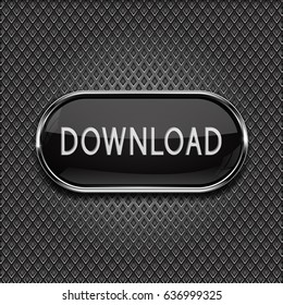 DOWNLOAD black button with chrome frame on metal perforated background. Vector 3d illustration
