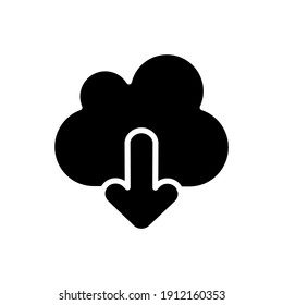 Download black glyph icon. Getting your personal information from remote cloud storage. Mobile interface element, ui icon. Silhouette symbol on white space. Vector isolated illustration