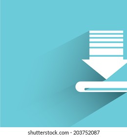 download, blue background, flat and shadow theme