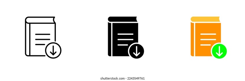 Download book line icon. Tick, note, bookmark, reading list, listen, marker, online library, education, author, literature, Writer. Author concept. Vector icon in line, black and colorful style