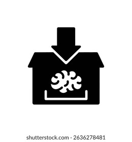 Download box with brain icon representing AI data storage and transfer