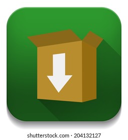 Download Box icon With long shadow over app button