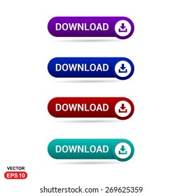 Download Button. Abstract beautiful text button with icon. Purple Button, Blue Button, Red Button, Green Button, Turquoise button. web design element. Call to action icon button