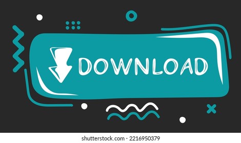 Botón de descarga con flecha en estilo doodle. Concepto de medios sociales