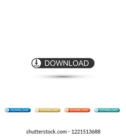 Download button with arrow icon isolated on white background. Upload button. Load symbol. Set elements in colored icons. Flat design. Vector Illustration