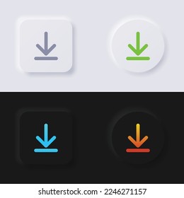 Botón de descarga, conjunto de iconos de flecha, botón de neumorfismo multicolor Diseño de interfaz de usuario suave para diseño web, IU de aplicación y más, Button, Vector.