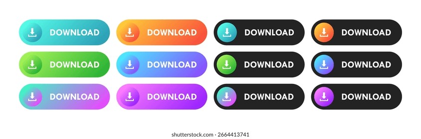 Descarga Botón Colorido Gradiente Icon Set Ilustración vectorial