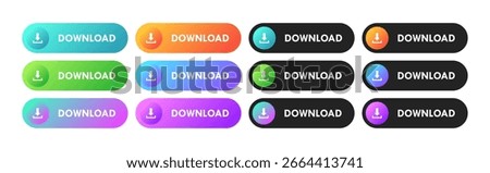Download Button Colorful Gradient Icon Set Vector Illustration