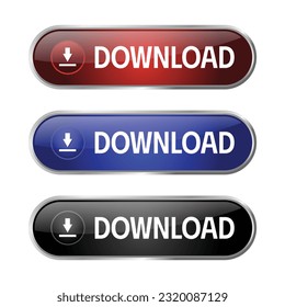 Download Button Flat With 3D Realistic Shiny Button For Mobile Apps And Website, Download Arrow Icon For Progess Graphic Elements Reflection On White Background