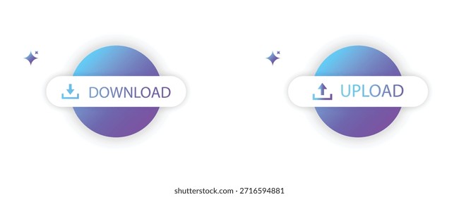 Download-Symbol mit Pfeil nach unten für die Dateiübertragung. Symbol der Upload-Schaltfläche mit dem Aufwärtspfeilsymbol für die Datenübermittlung. Moderne UI-Elemente für Cloud-Speicher oder File-Sharing-Dienste.