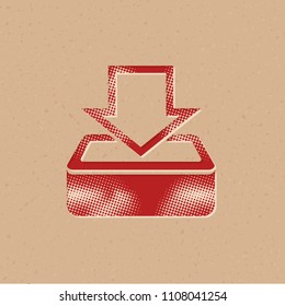 Download button icon in halftone style. Grunge background vector illustration.