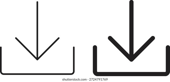 Download button icon in line design and solid black and white colors for designs