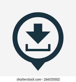 Download button icon map pin on white background