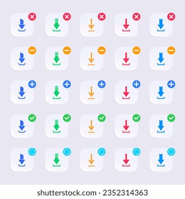 conjunto de iconos del paquete de botones de descarga - símbolo de descarga para elementos del sitio web. estilo de diseño de color sólido