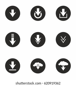 Download button icon set in flat style on white background vector illustration