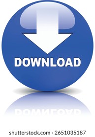 download button for internet website use. Blue Download icon on isolated white background with shadow.
