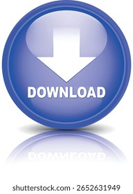 Botón de Descarga para el uso del Sitio web de Internet. Icono de Descarga azul sobre fondo blanco aislado con sombra.