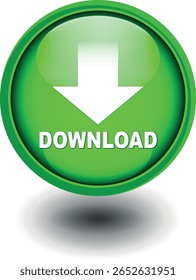 Botón de Descarga para el uso del Sitio web de Internet. Icono de Descarga azul sobre fondo blanco aislado con sombra.