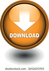 Botón de Descarga para el uso del Sitio web de Internet. Icono de Descarga azul sobre fondo blanco aislado con sombra.