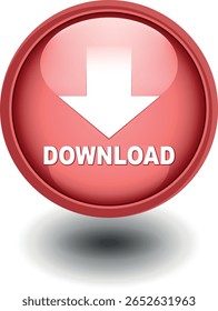 Botón de Descarga para el uso del Sitio web de Internet. Icono de Descarga azul sobre fondo blanco aislado con sombra.