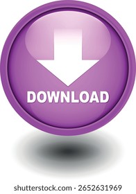 Botón de Descarga para el uso del Sitio web de Internet. Icono de Descarga azul sobre fondo blanco aislado con sombra.