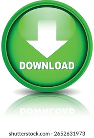 Botón de Descarga para el uso del Sitio web de Internet. Icono de Descarga azul sobre fondo blanco aislado con sombra.