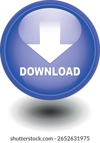download button for internet website use. Blue Download icon on isolated white background with shadow.