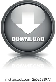 Botón de Descarga para el uso del Sitio web de Internet. Icono de Descarga azul sobre fondo blanco aislado con sombra.