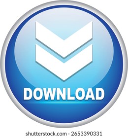 download button for internet website use. Blue Download icon on isolated white background with shadow.